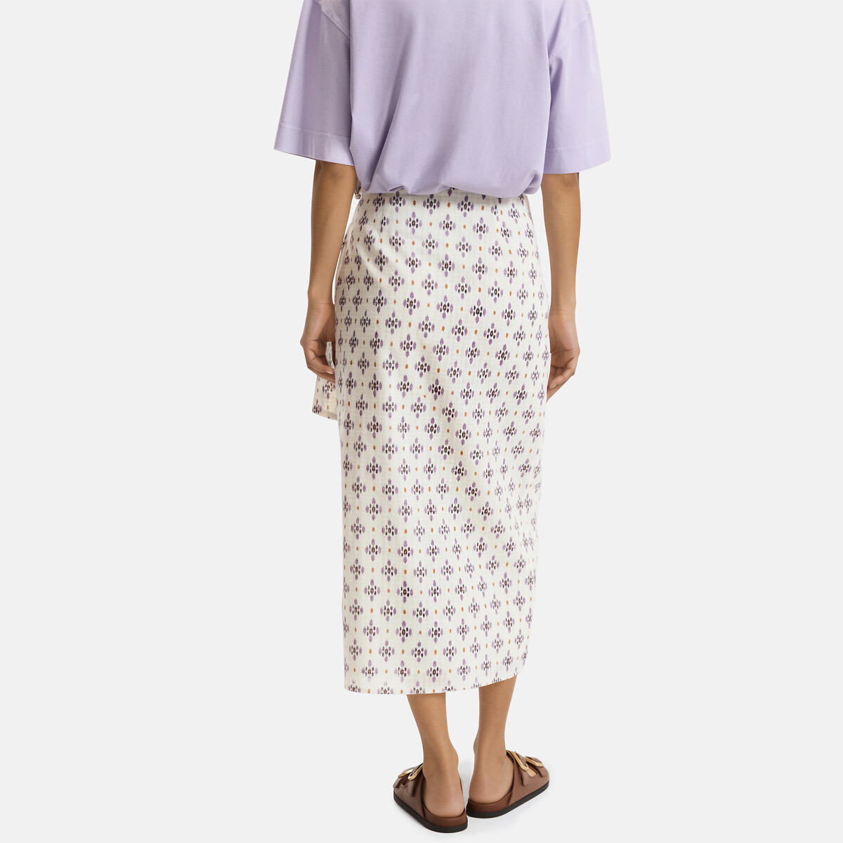 Jupe portefeuille midi imprimée à nouer imprimé mauve, LA REDOUTE COLLECTIONS