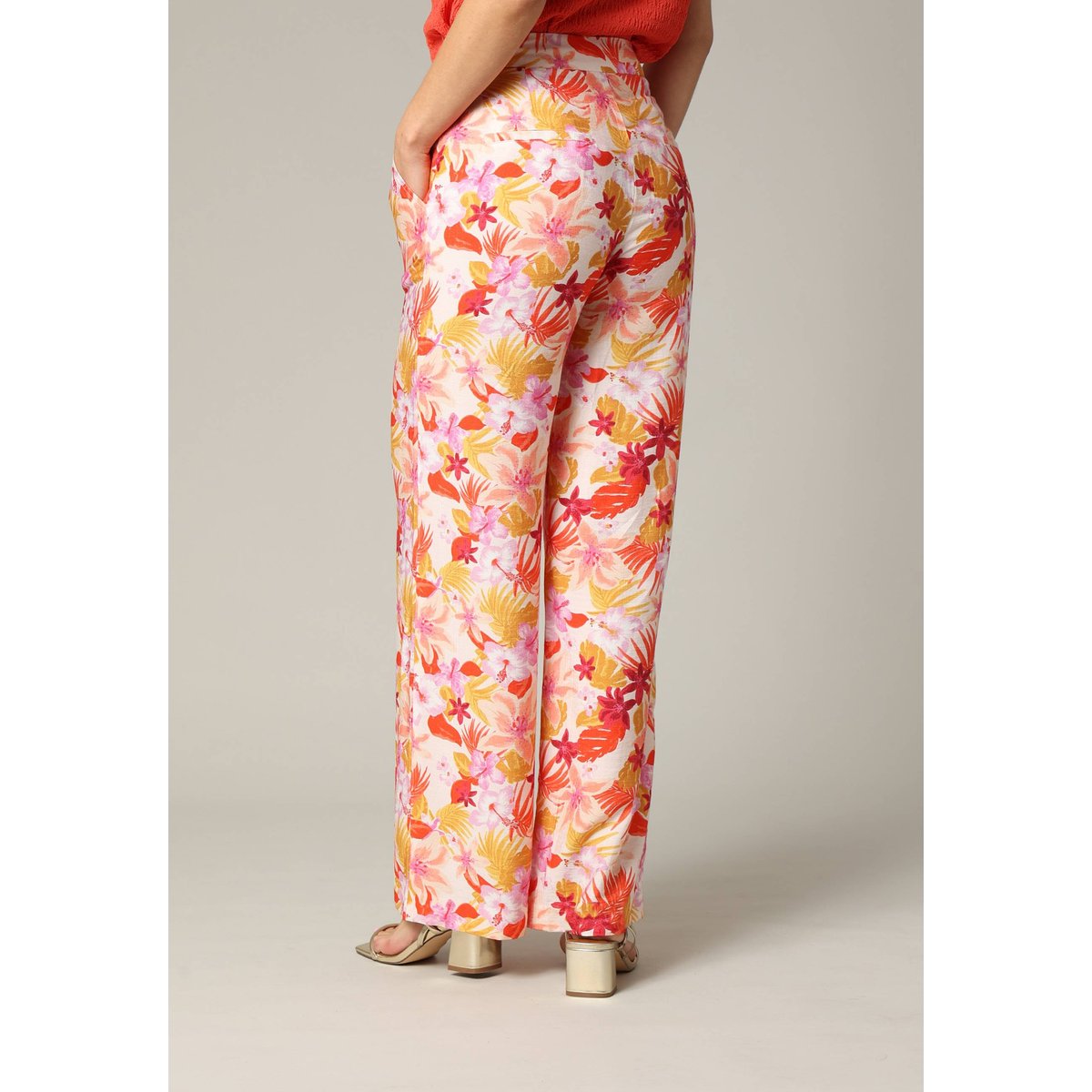Pantalon tropical en viscose avec braguette FLORA coral, DEELUXE