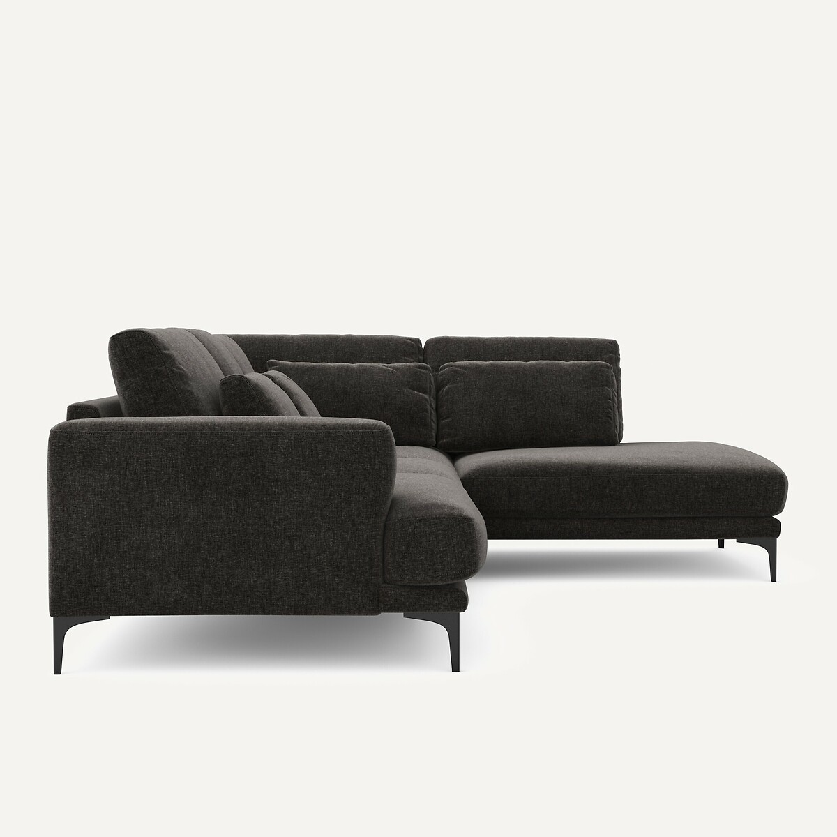 Sofa mit geschlossener rechter Ecke aus Chenille-Velours, Marsile basalt, AM.PM