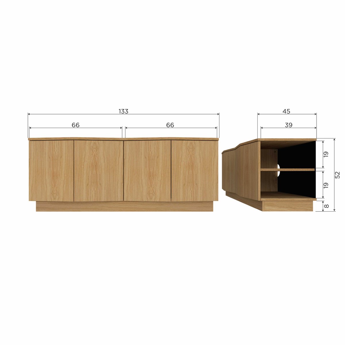 Meuble TV 4 portes en bois L133cm - Zuma bois clair, WOOOD