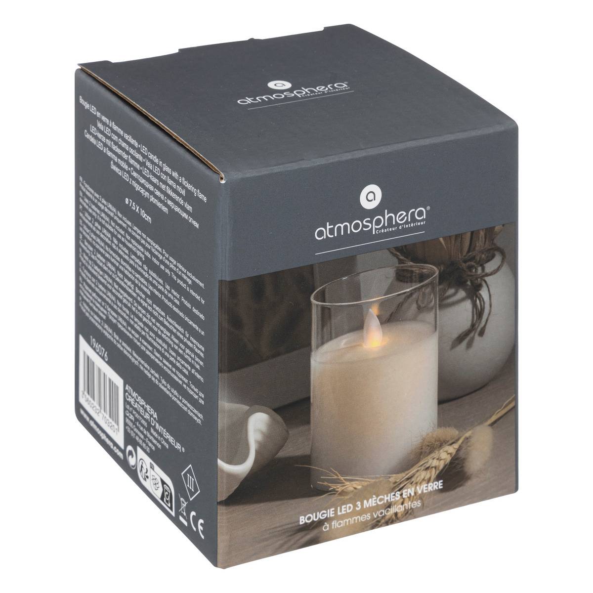 Bougie LED pot en verre SENA blanc, ATMOSPHERA