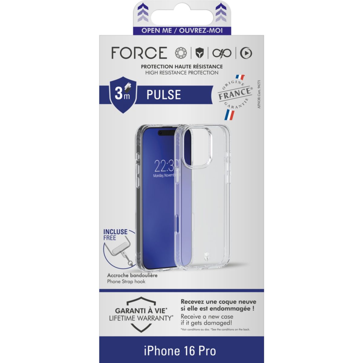 Coque iPhone 16 Pro transparente Pulse couleur unique, FORCE CASE