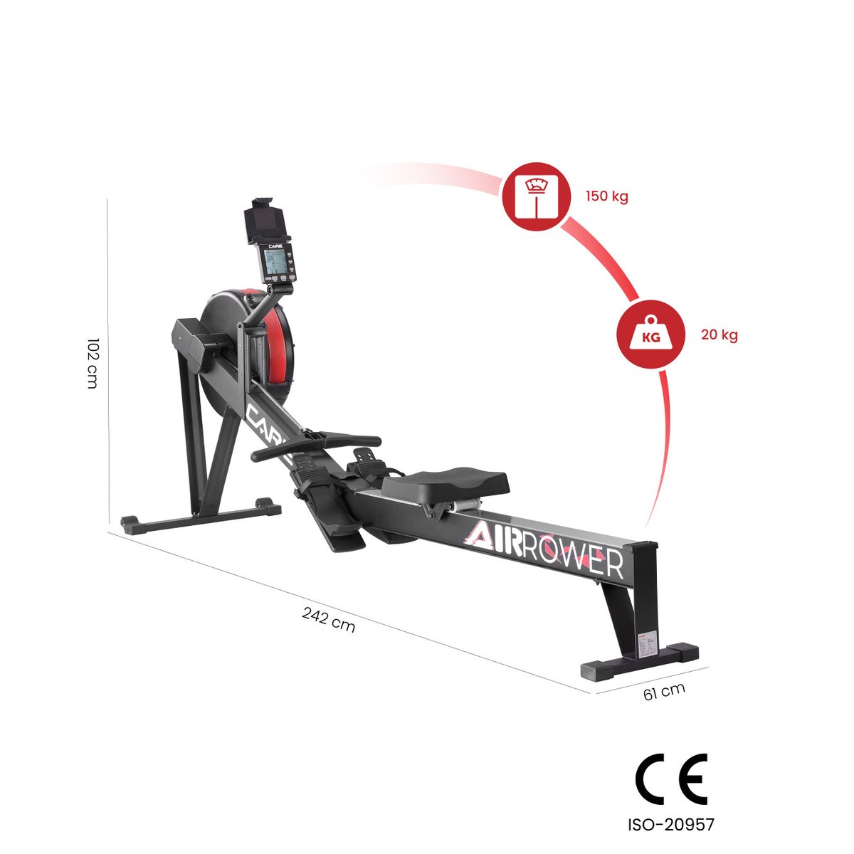 Rameur - CARE - AIR ROWER connecté noir, CARE FITNESS