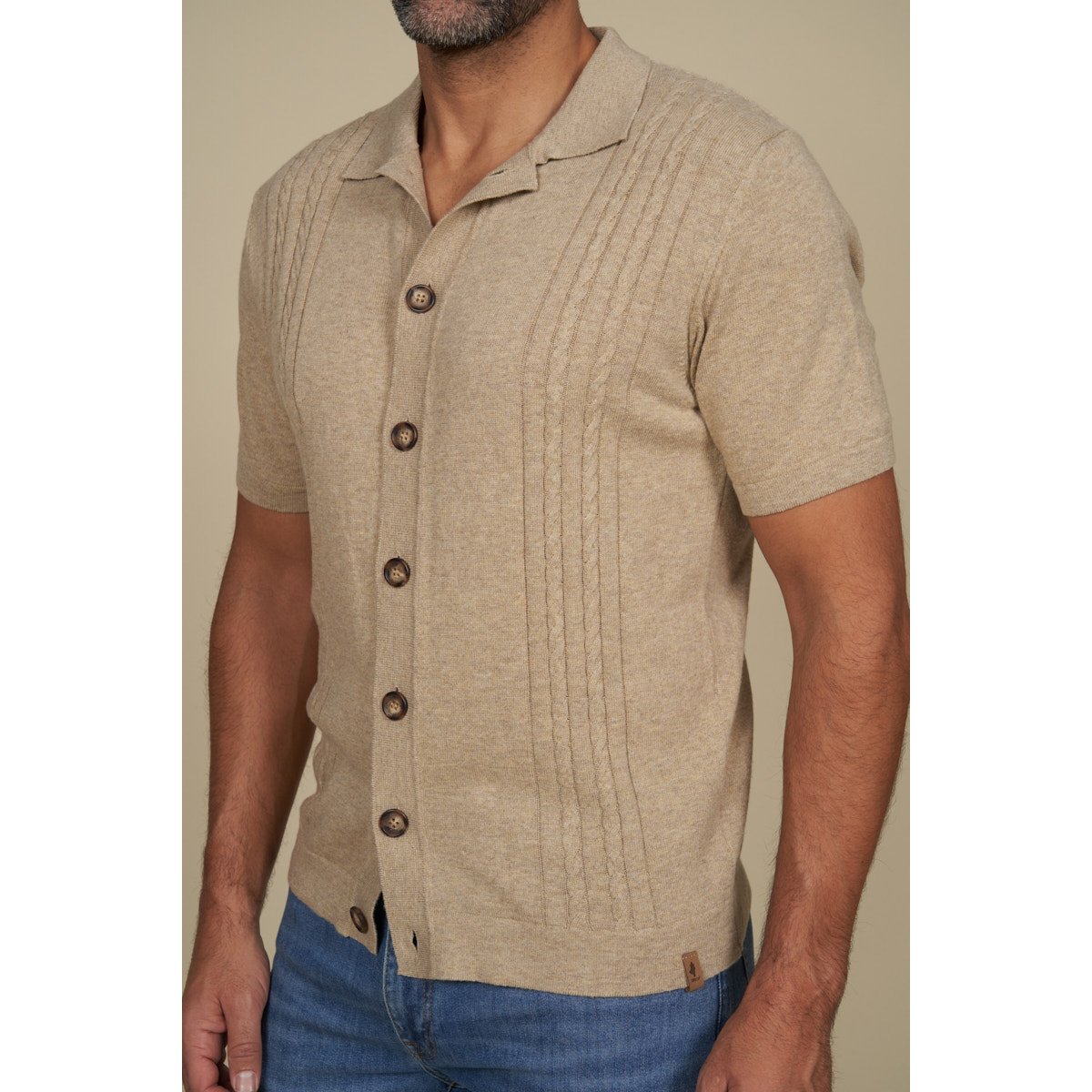 Chemise en maille torsades beige, MCS