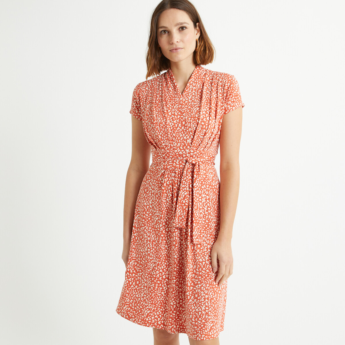 Full Mid-Length Dress in Polka Dot Print print/orange background, ANNE WEYBURN