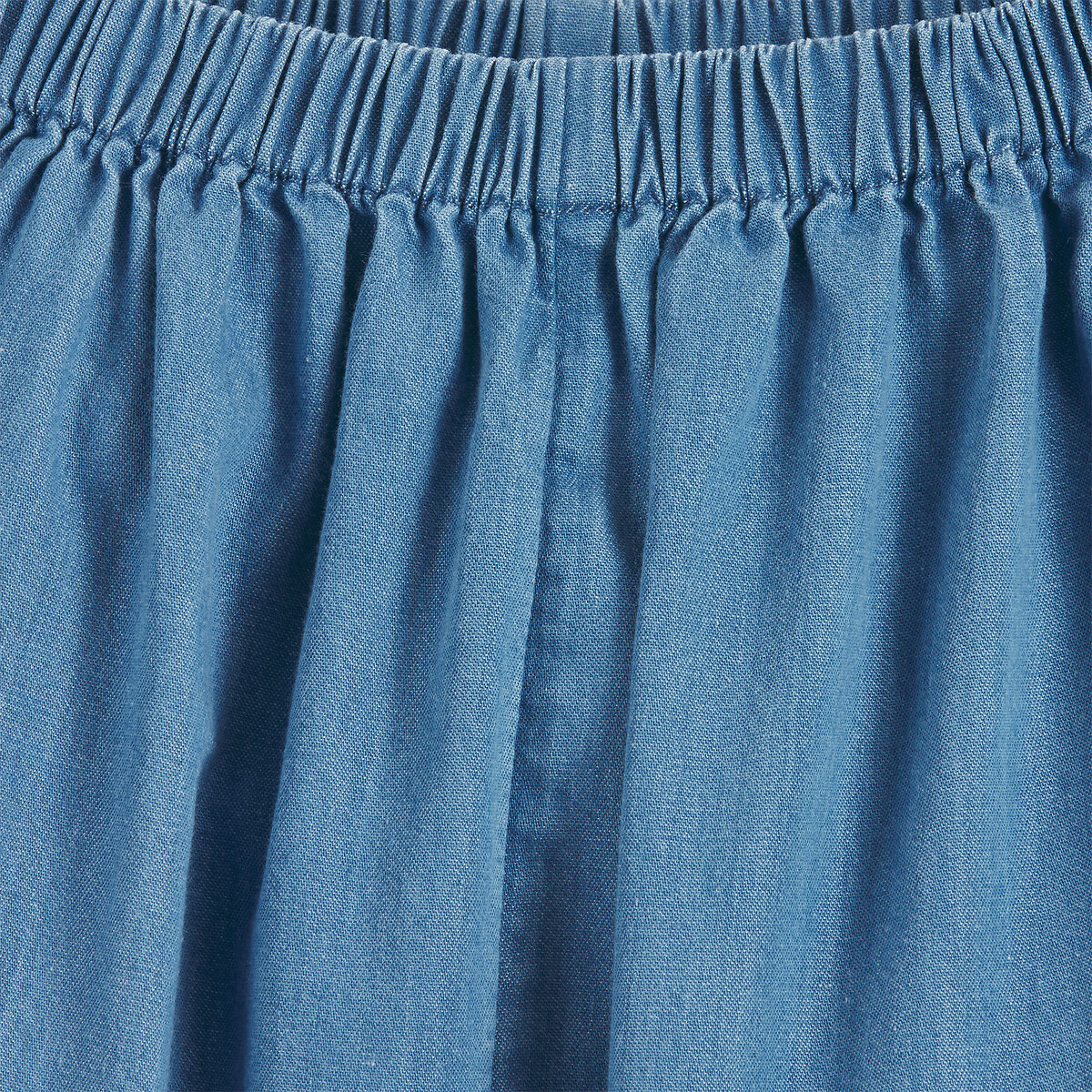 Salopette met dunne schouderbandjes met volants, van lichte denim double stoned denim, LA REDOUTE COLLECTIONS