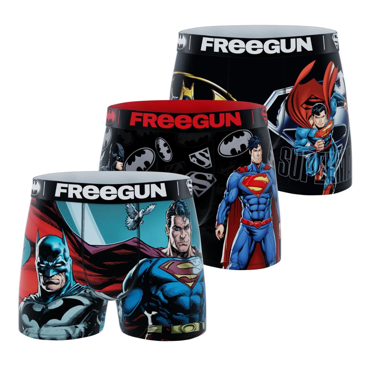 Lot De 3 Boxers Dc Comics noir/gris/bleu/rouge/doré/blanc, FREEGUN