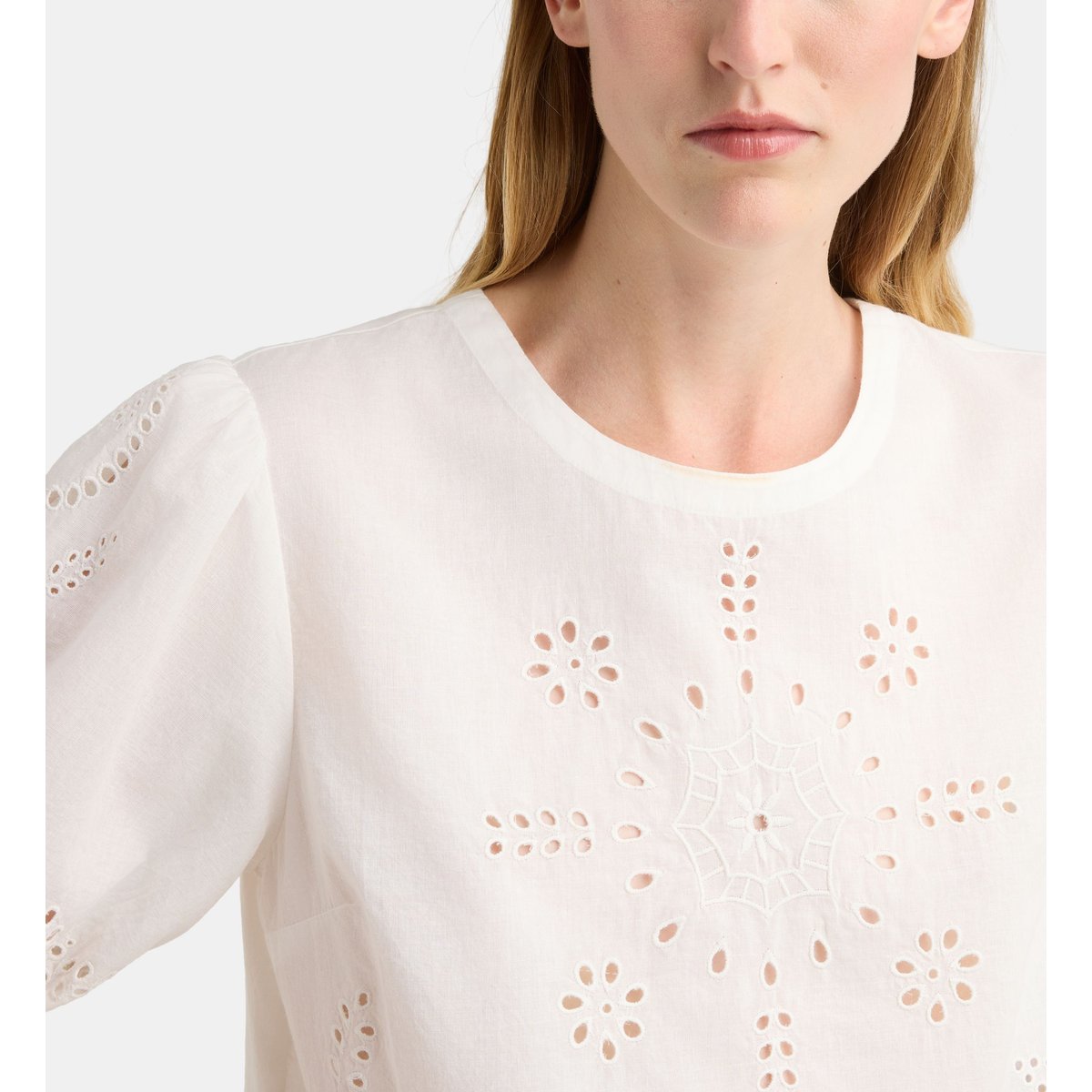 Top court confort flora schif à broderie anglaise blanc, GALERIES LAFAYETTE