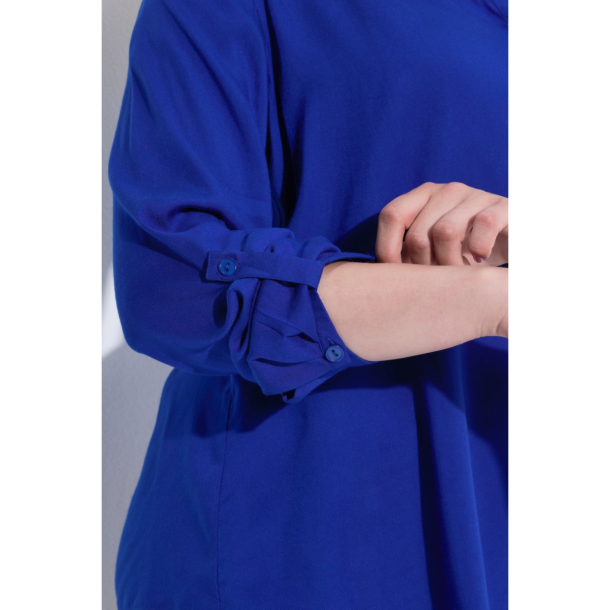 Tunique évasée à col rond et manches longues bleu cobalt, ULLA POPKEN