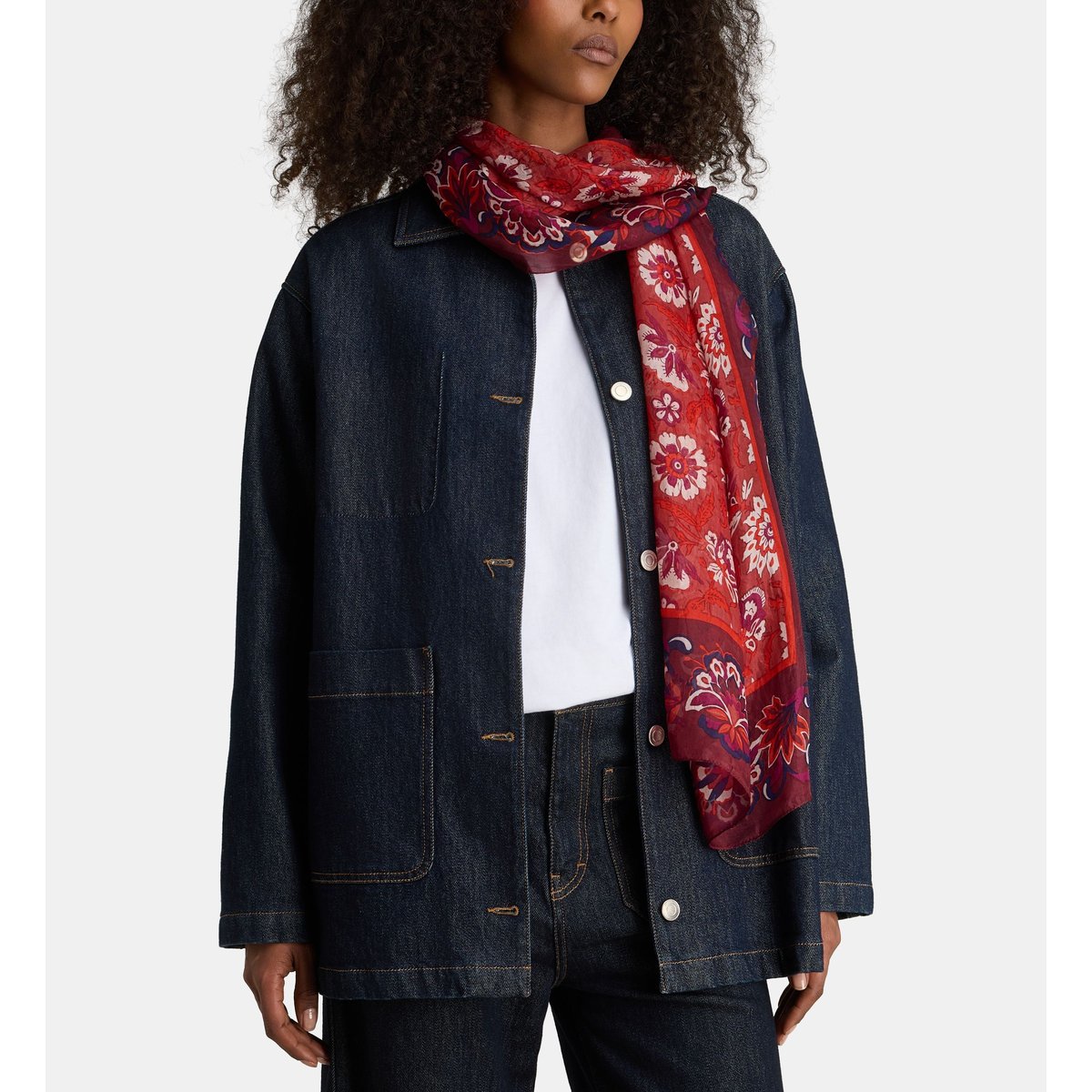 Foulard lolina en soie à motif floral rouge, GALERIES LAFAYETTE