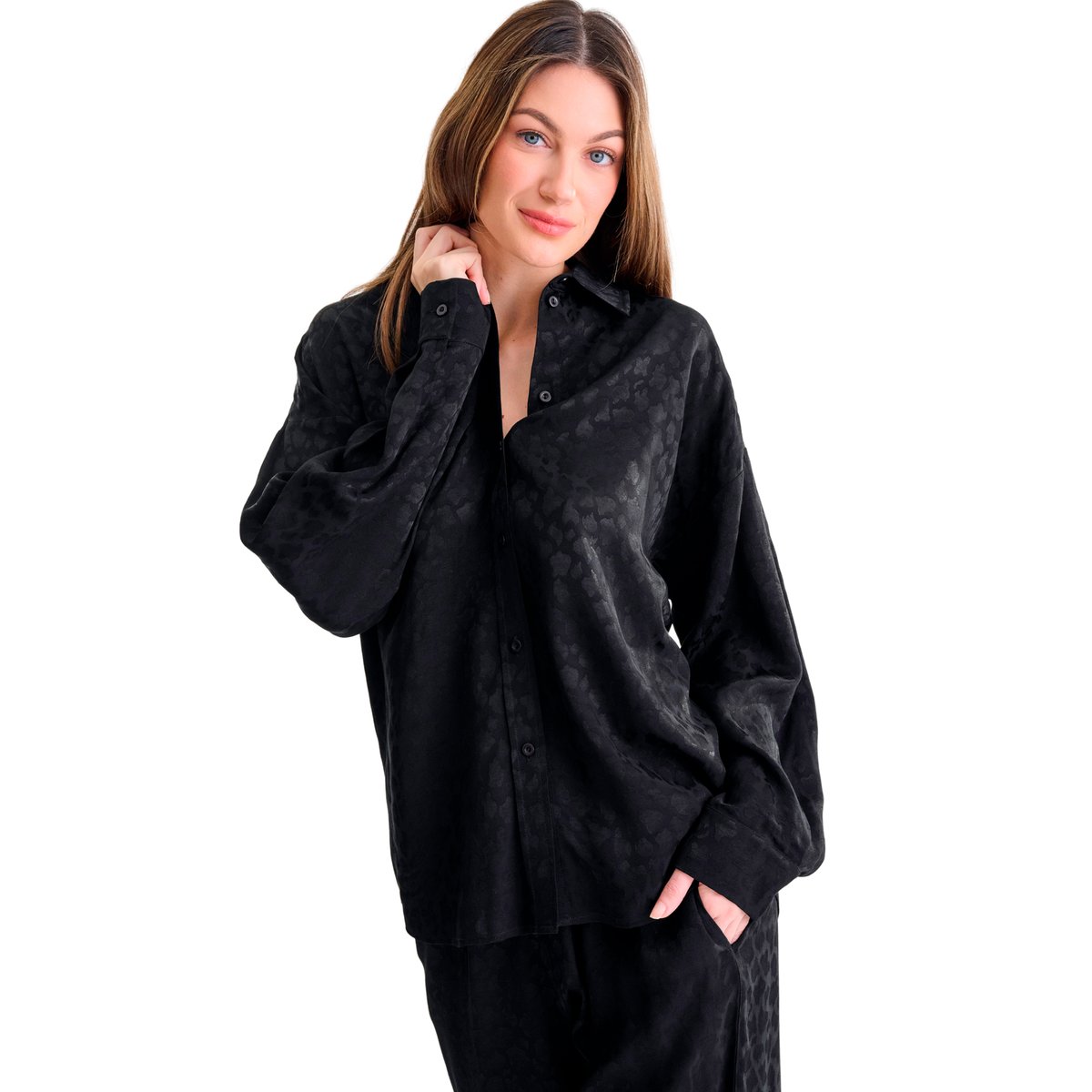 Haut pyjama chemise manches longues TALENA noir, LISCA