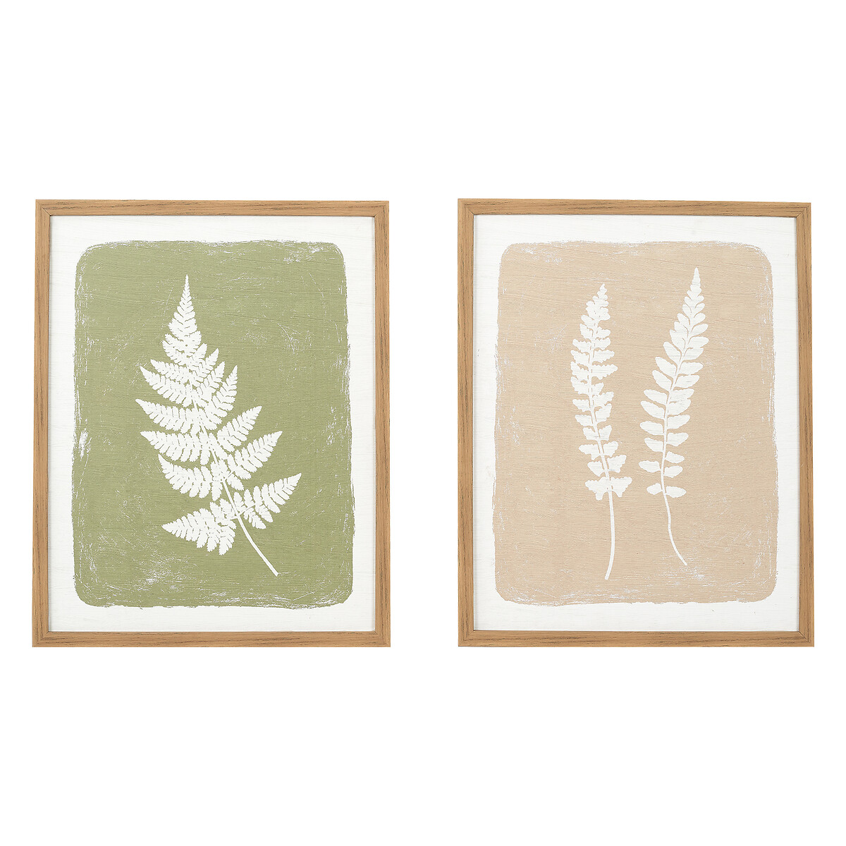 Set of 2 Green and Natural Fern Canvas Wall Art with Natural Frames green, ÉDITÉ