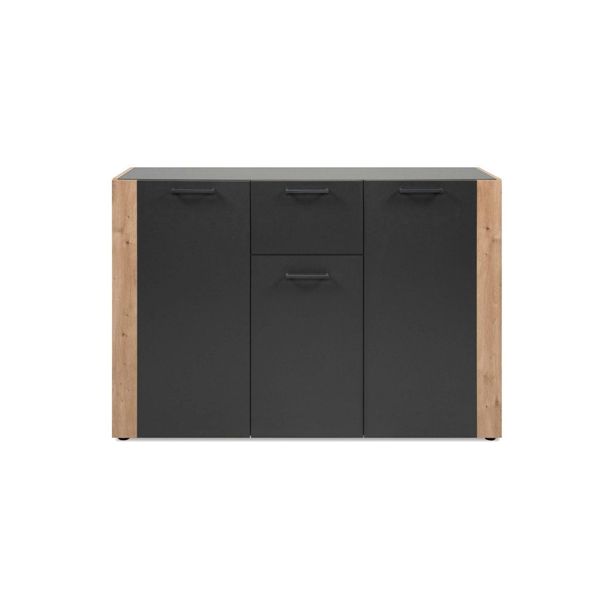 Buffet de rangement gris foncé 3 portes 1 tiroir ALVA bois naturel, PIER IMPORT