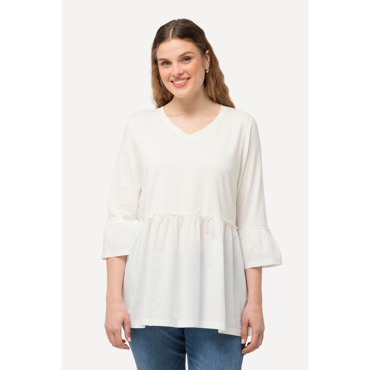 T-shirt avec base volantée. Ligne A blanc neige, ULLA POPKEN
