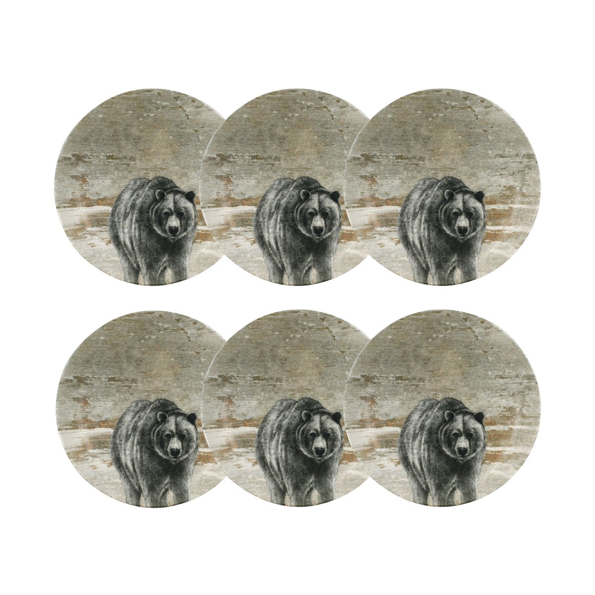 Lot de 6 assiettes creuses en porcelaine 21cm, LACHAT gris, NOVASTYL