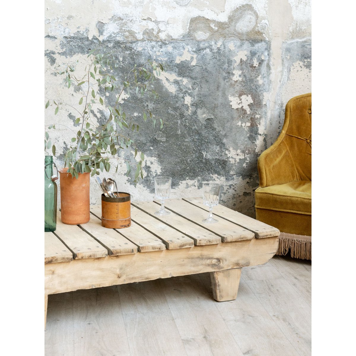 Table basse esprit palette en bois Léonie N°1588 - Bon état bois clair, DEBONGOUT