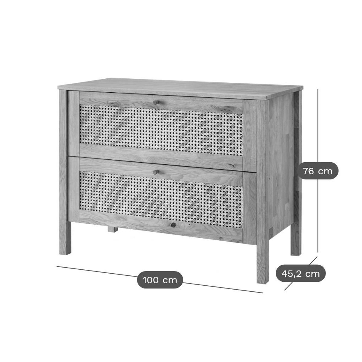Commode chêne massif 2 tiroirs - CAPUCINE bois clair, CAMIF