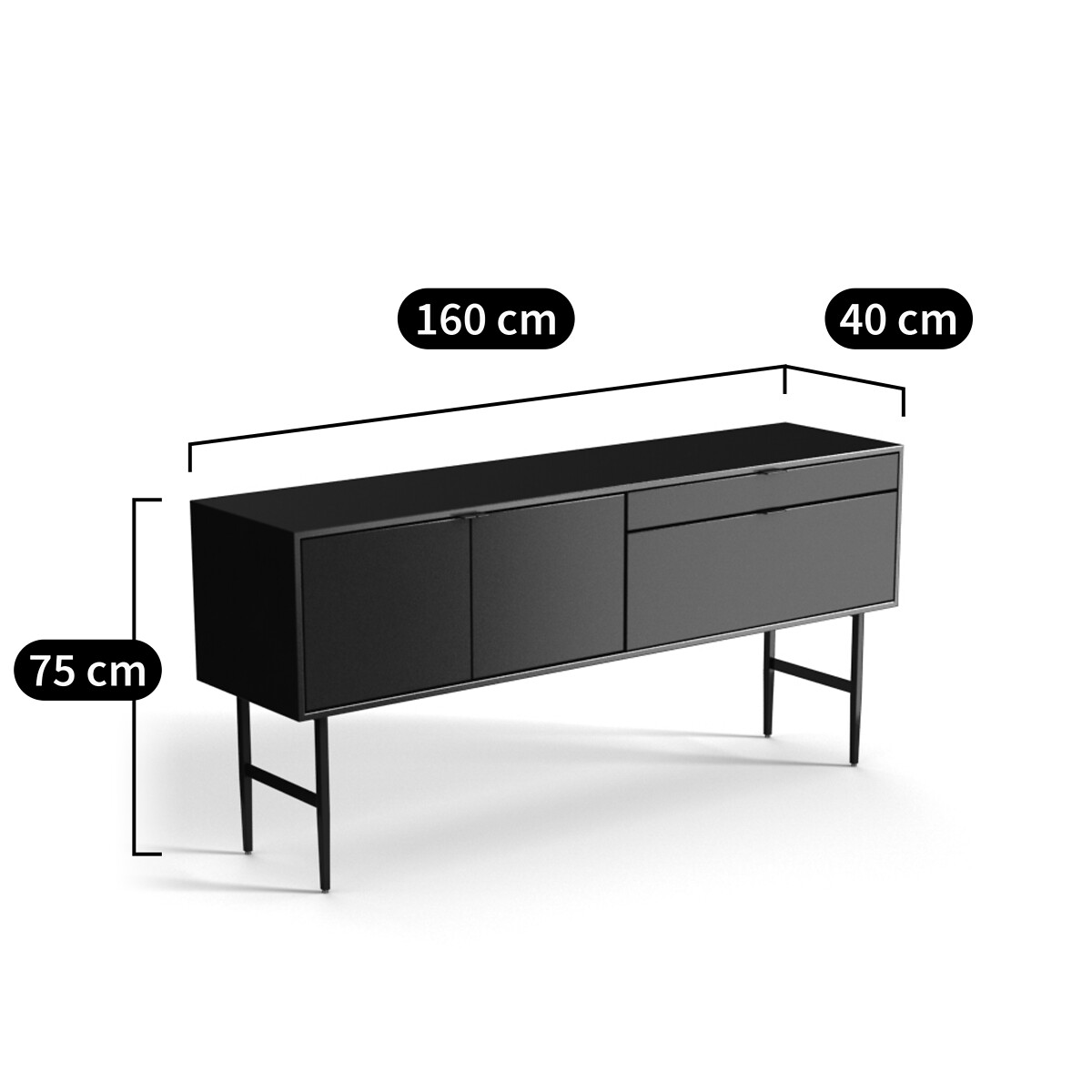 Buffet enfilade métal acier et cuir, Réalto noir, AM.PM