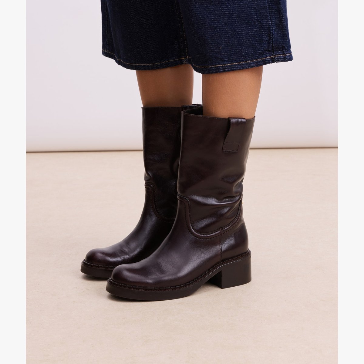 Botte Plate en cuir VITTA marron marron fonce, BOCAGE