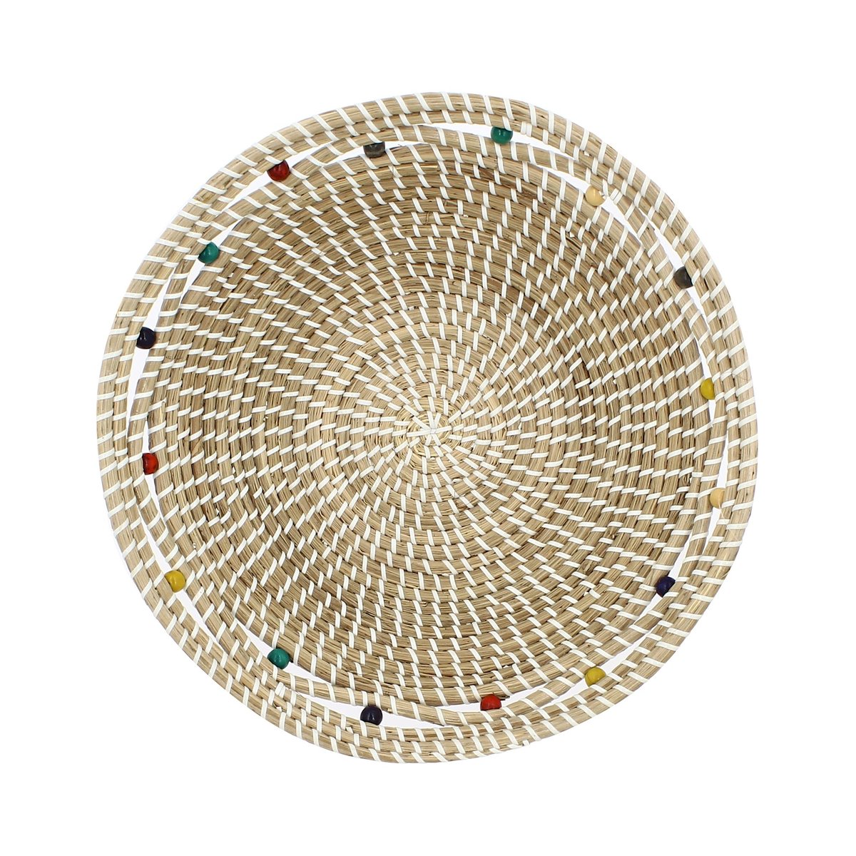 Corbeille ronde en jonc de mer et perles de bois, MILOS naturel, NOW'S HOME