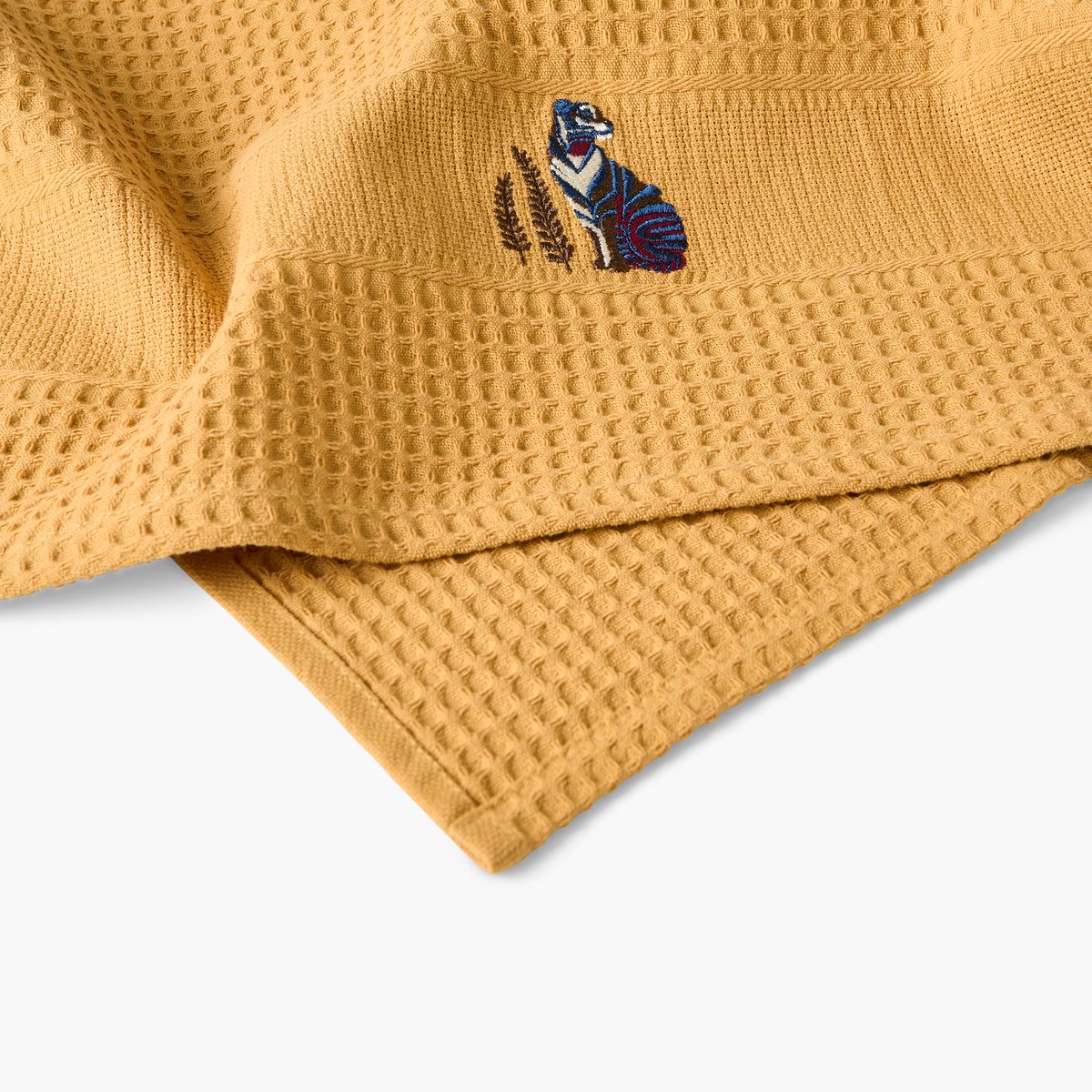 Torchon coton nid d'abeille Pantera vanille PANTERA curry, CARRE BLANC