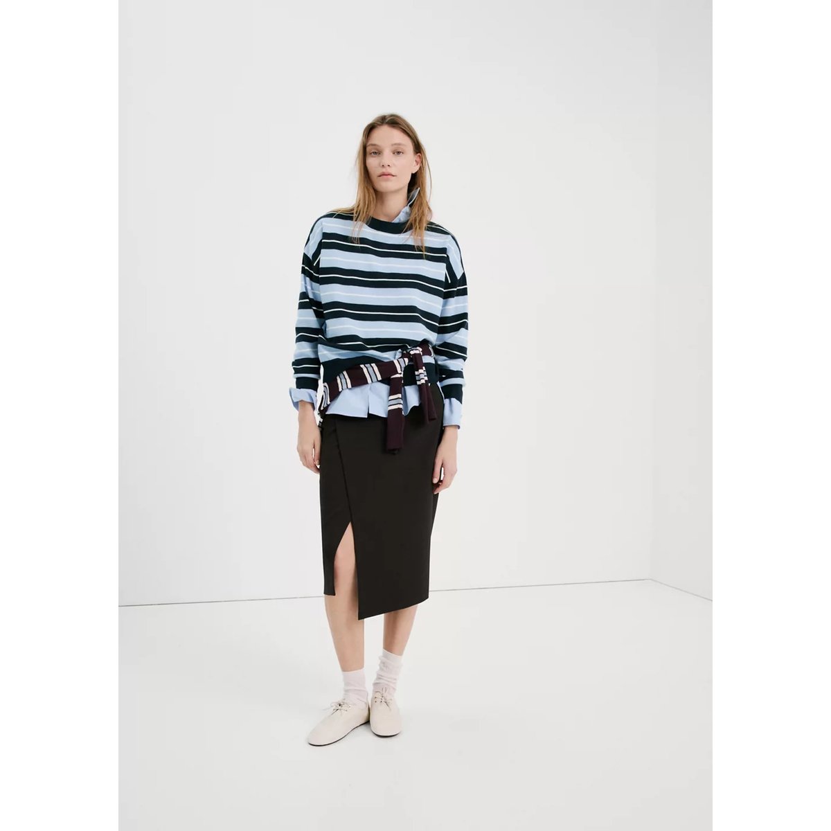 Pull-over en maille à rayures bleu marine foncé, MANGO