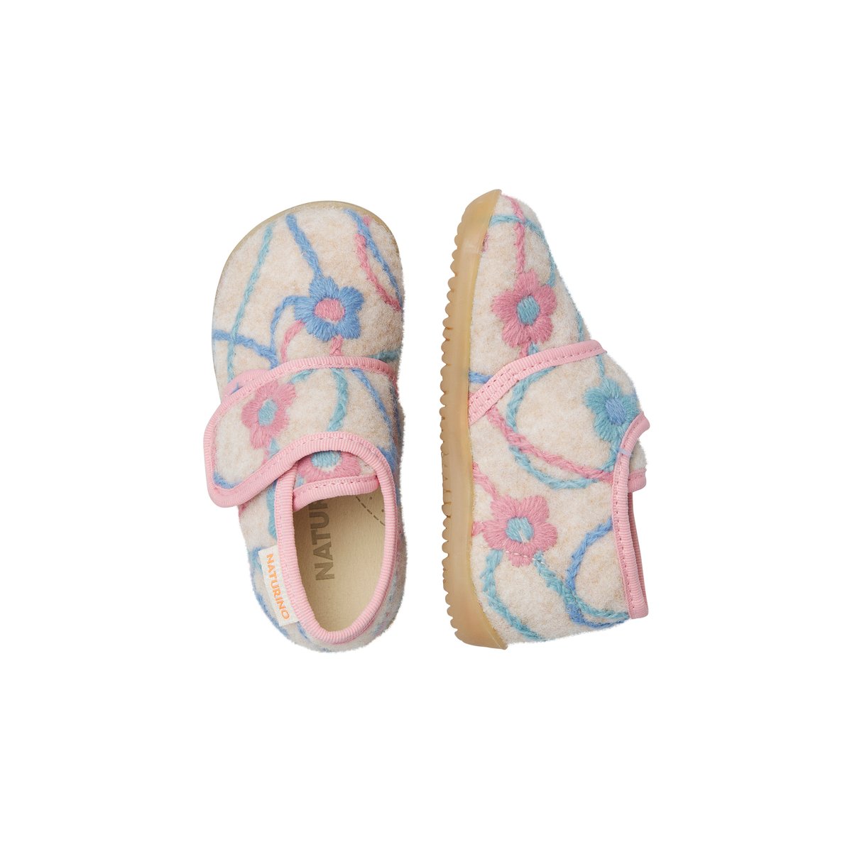Pantoufles en laine HOME rose-bleu ciel-beige, NATURINO