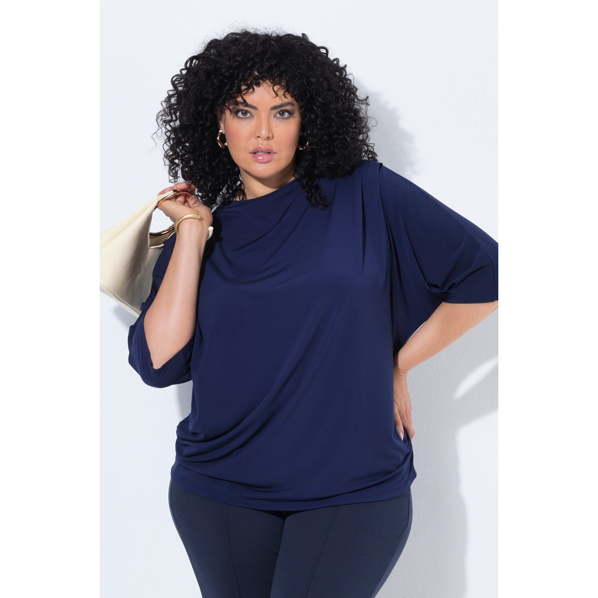 T-shirt en jersey, plis fantaisie marine, ULLA POPKEN