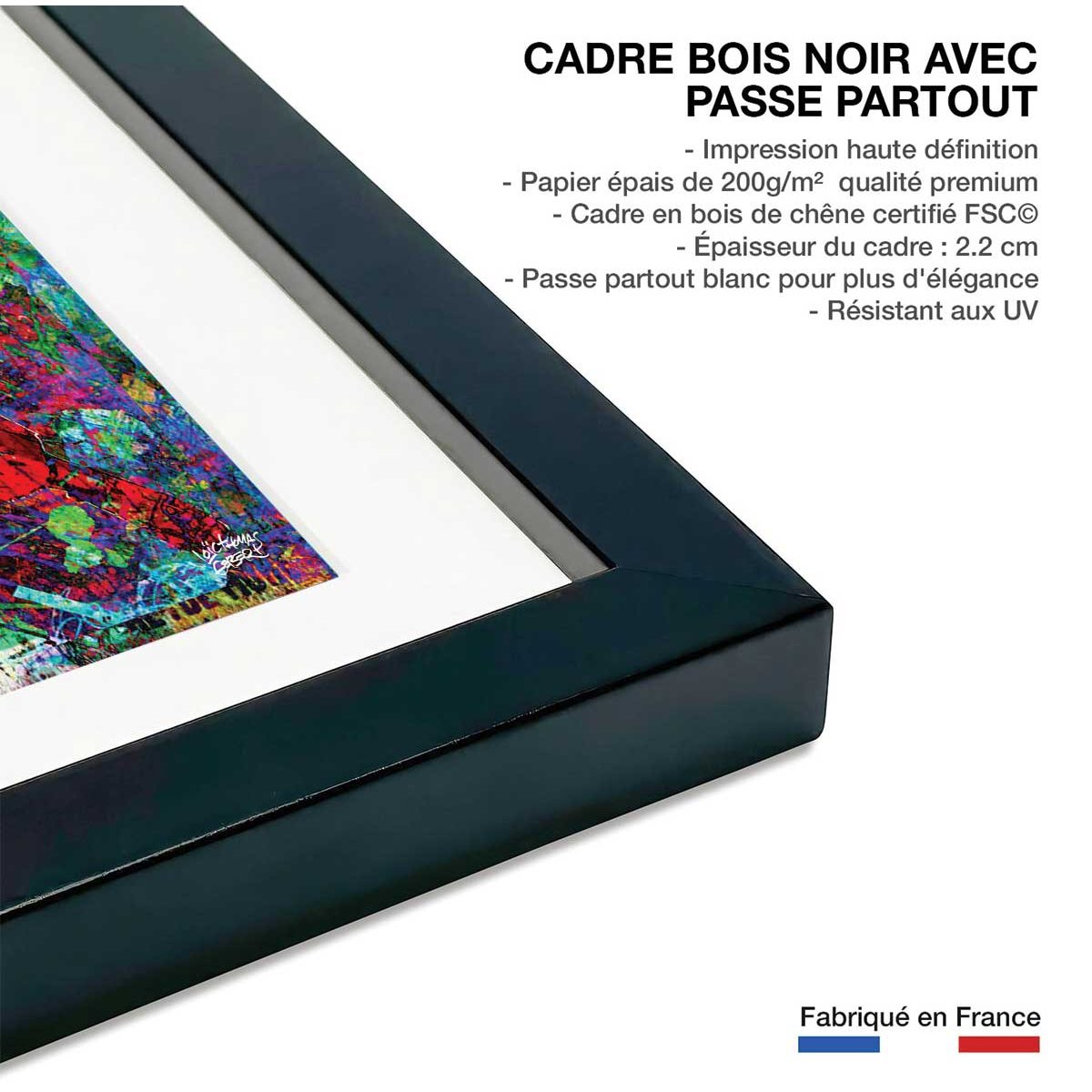 Affiche graffiti captain america affiche + cadre en bois - noir, HEXOA