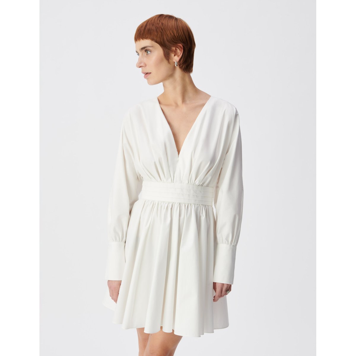 Robe courte popeline plis à la taille ecru, IKKS