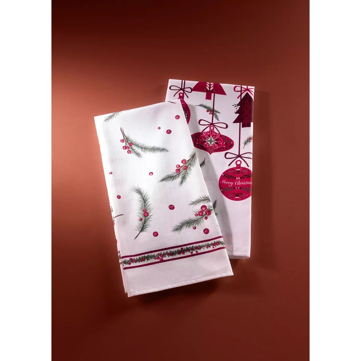 Torchon de cuisine 100 % coton à imprimé motif de Noël blanc, MANGO HOME
