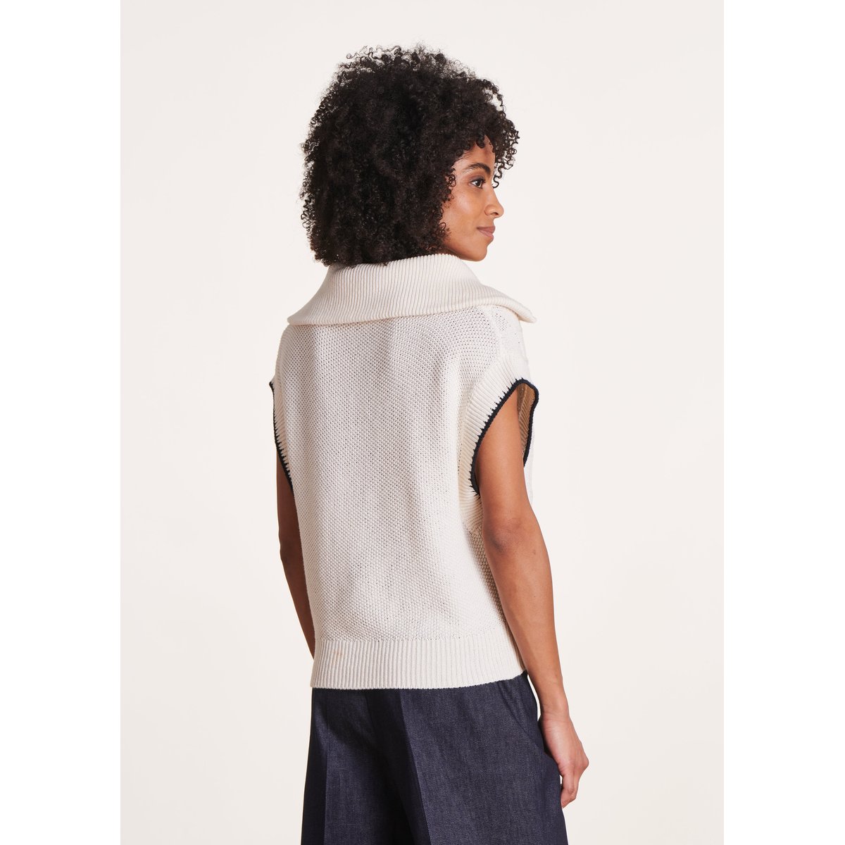 Pull manches courtes col camionneur ecru/stormy, LA FEE MARABOUTEE