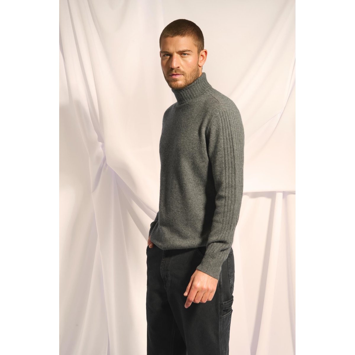 Pull Col Roulé 4 Fils Anthracite Chiné Noi gris anthracite chiné, JUST CASHMERE