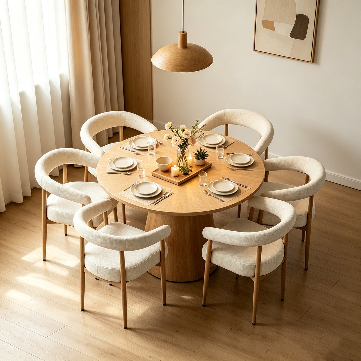 Lot de 6 fauteuils de salle à manger modernes en tissu chenille, HUGG blanc, MEUBLES COSY