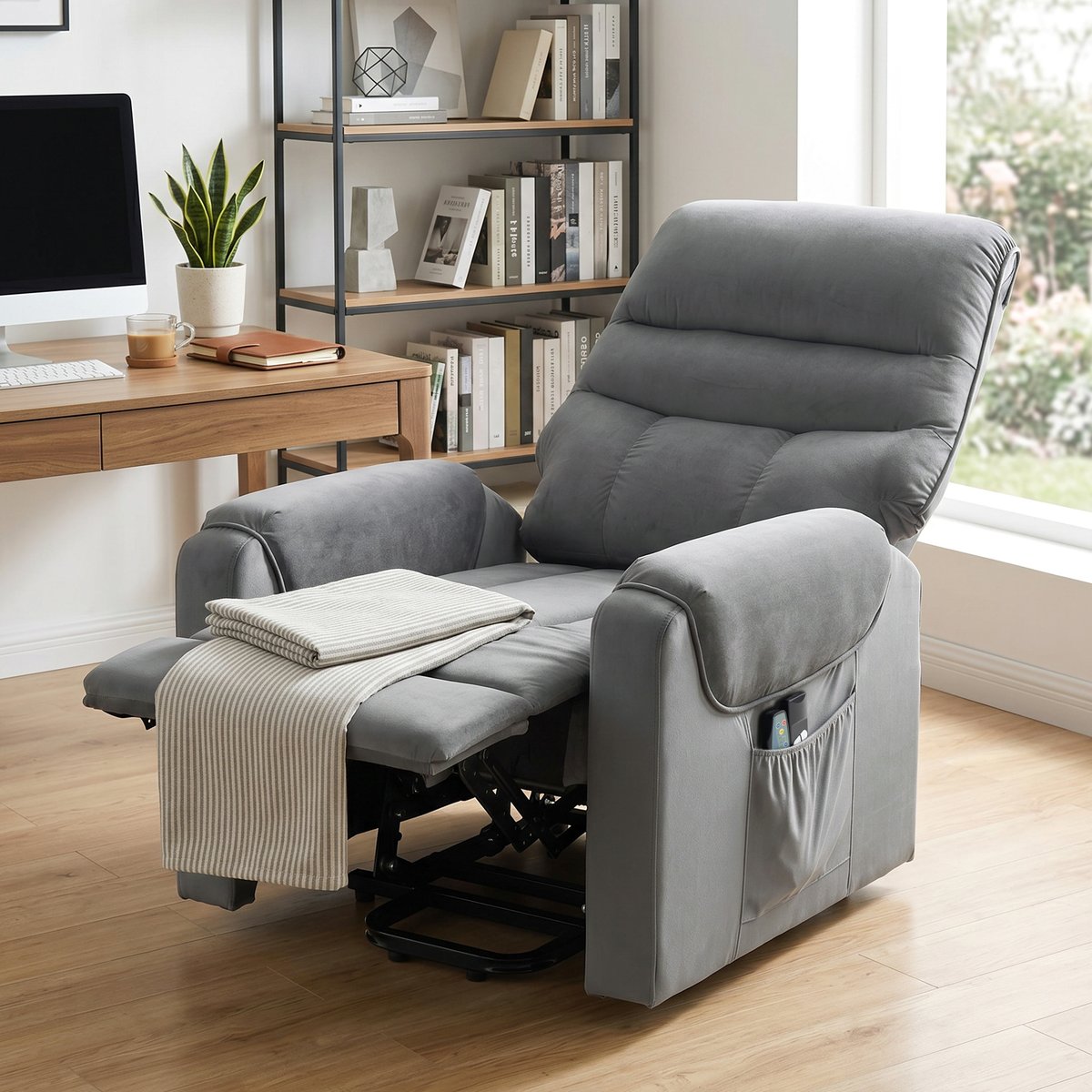 Fauteuil releveur multifonctionnel Velours gris foncé, HOMCOM