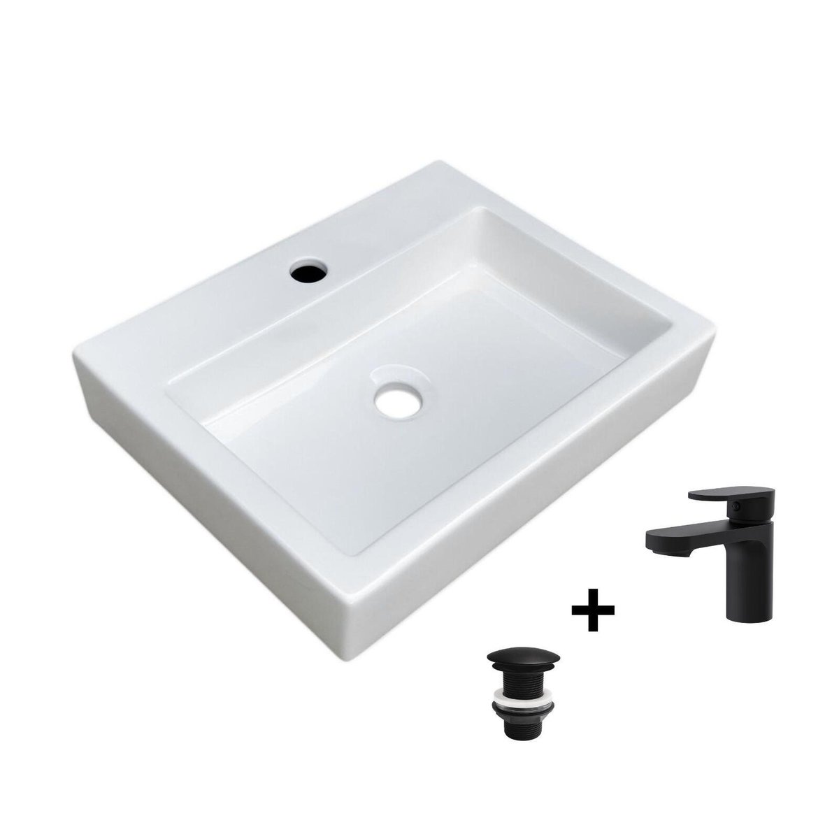 Vasque à poser rectangulaire 48x38cm + robinet + bonde PADI v002233, MOB IN