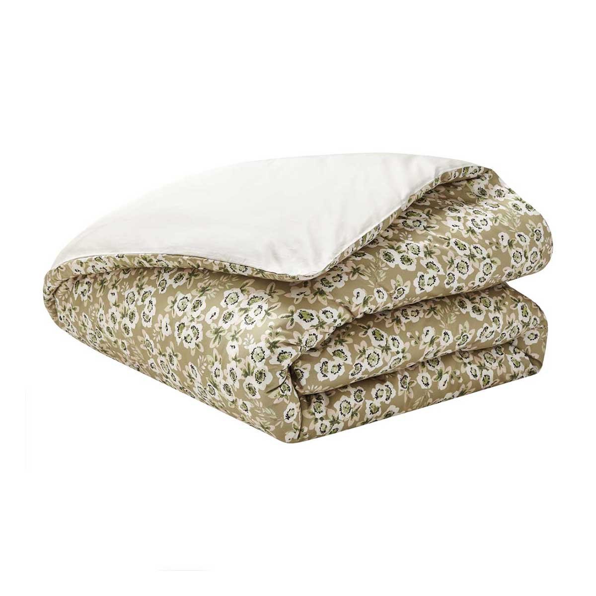 Housse de couette imprimée en satin de coton bio, BLOSSOM beige lune, ALEXANDRE TURPAULT