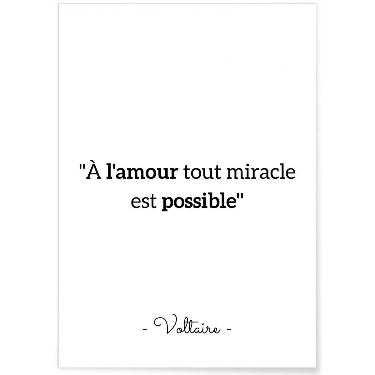 Affiche Voltaire : 'À l'amour...' blanc, L'AFFICHERIE