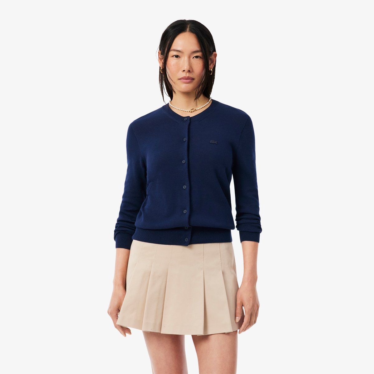 Cardigan coton maille 3D marine, LACOSTE