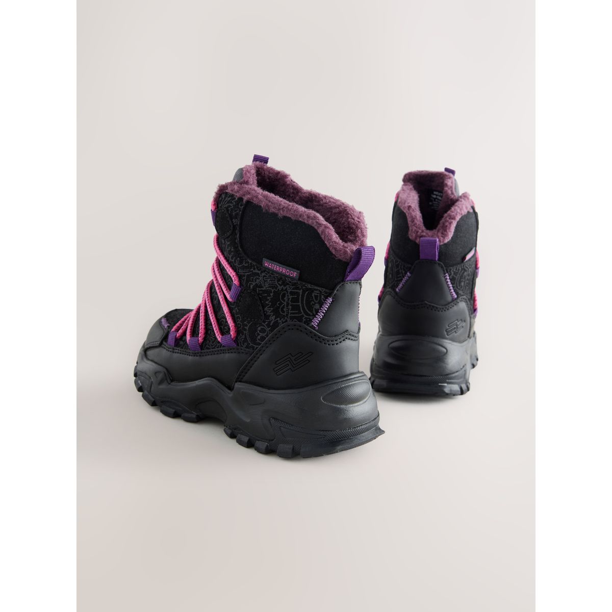 Bottines de marche imperméables imprimé noir/violet, NEXT