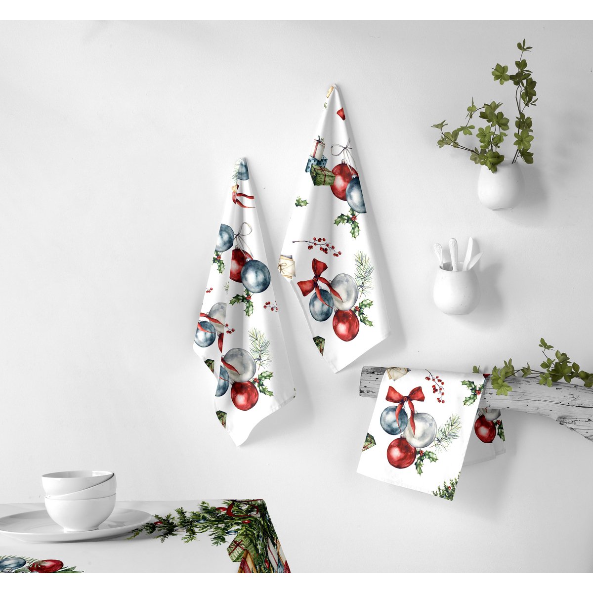 Lot de 2 torchons de NOËL PRESENTS blanc/rouge, NAF NAF HOME