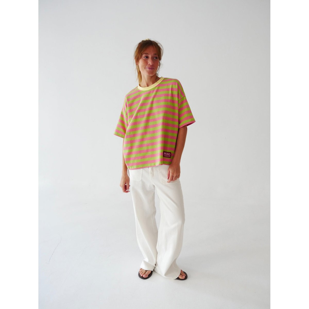 T-shirt rayé manches courtes NUNU vert / rose, MINDTRAVELER
