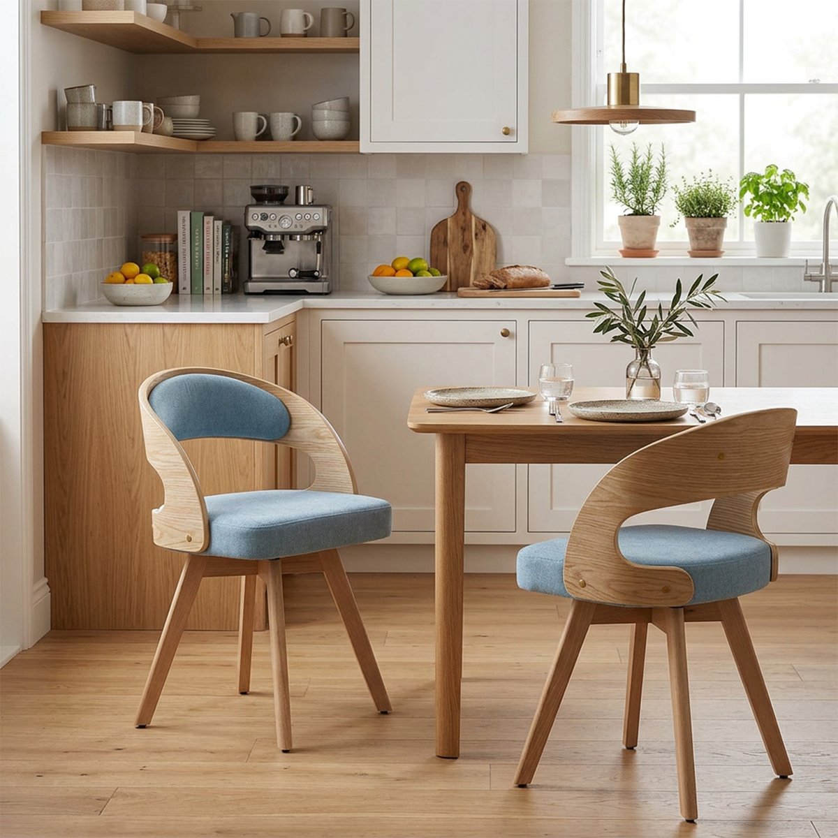 Lot de 2 fauteuils de salle à manger rotatif scandinave en hêtre, GINNY bleu, MEUBLES COSY