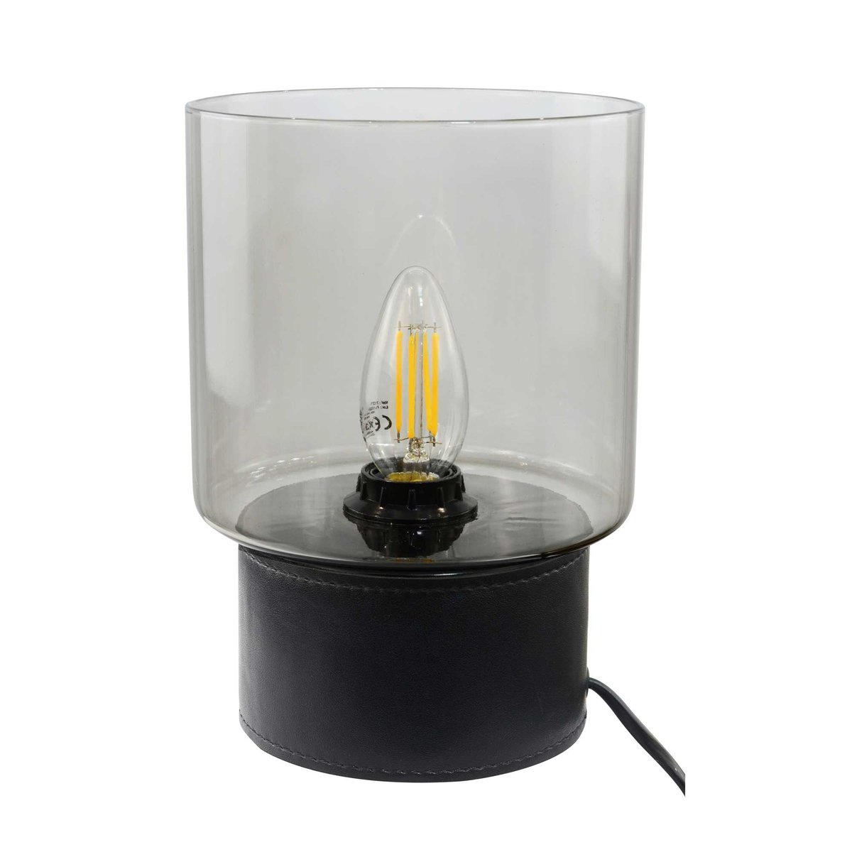 Lampe à poser aspect cuir et verre, ACOREL noir, C-CREATION