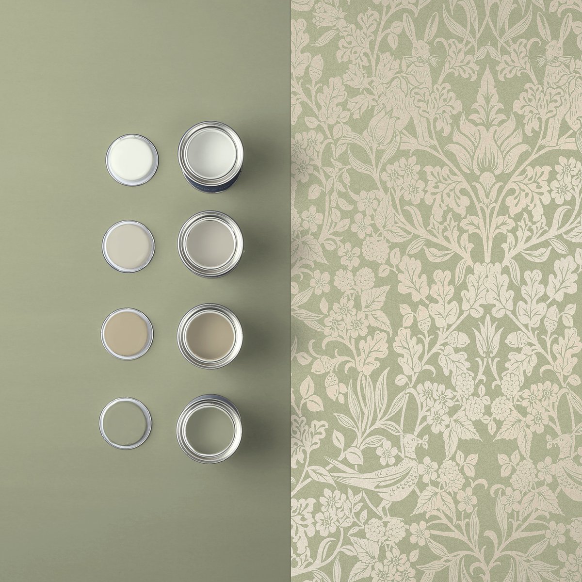 Papier peint Hartley Damask Sage vert sauge, GRAHAM ET BROWN