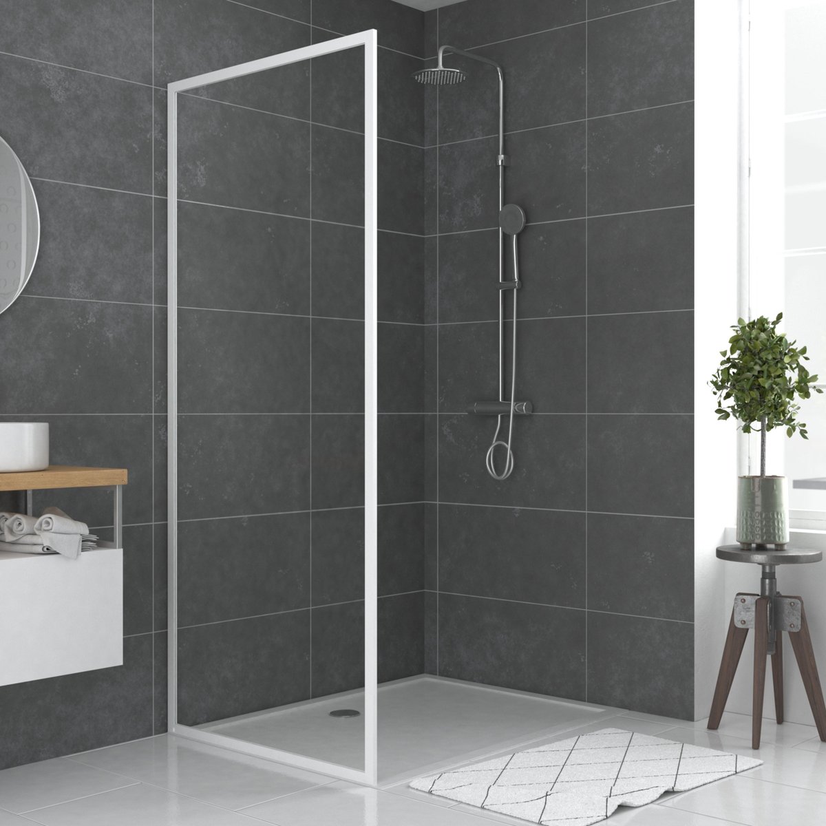 Paroi de retour pour douche en verre trempé blanc, HOME MAISON