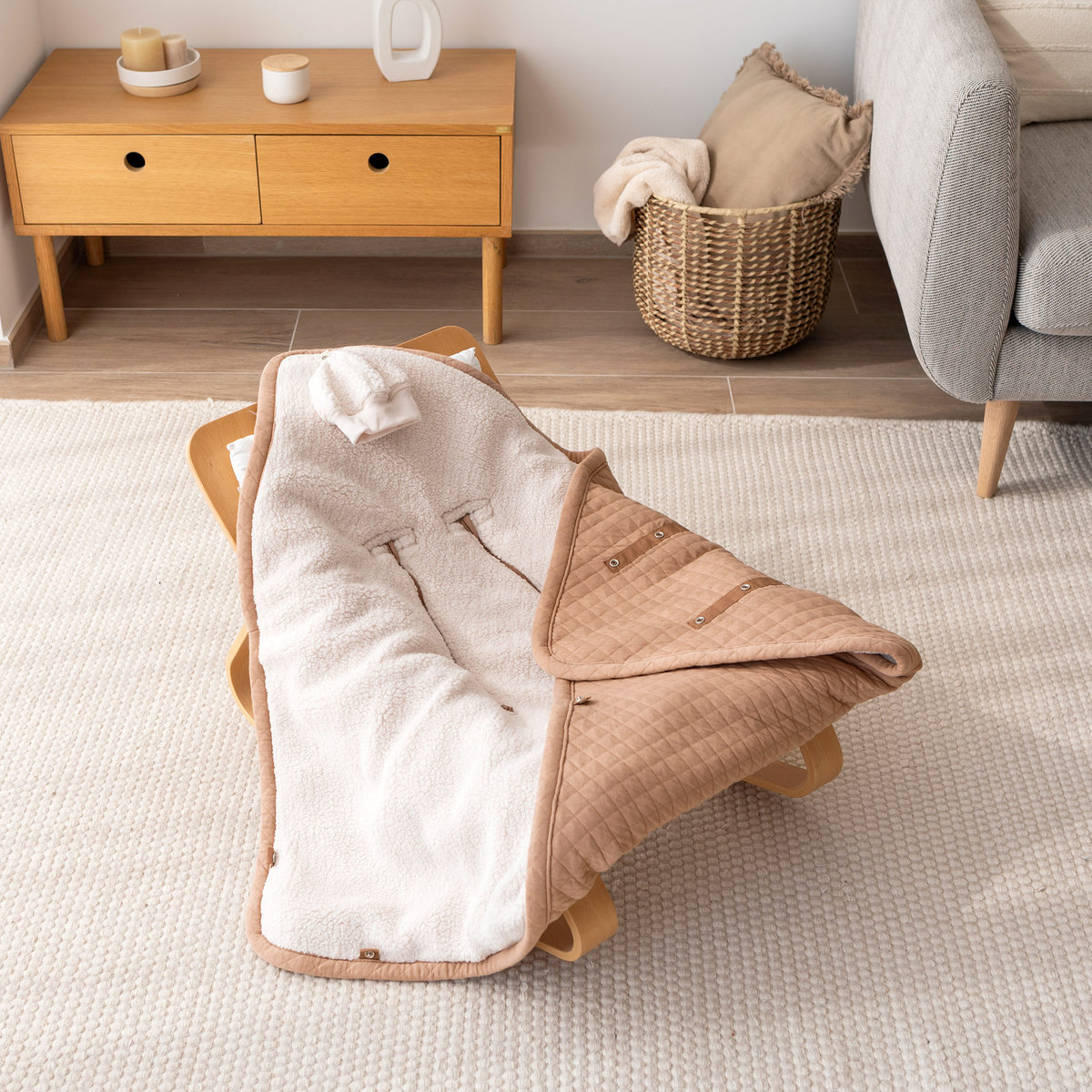 Nid d'ange bébé poussette et siège auto hiver - Teddy matelassé chaud beige, BEMINI