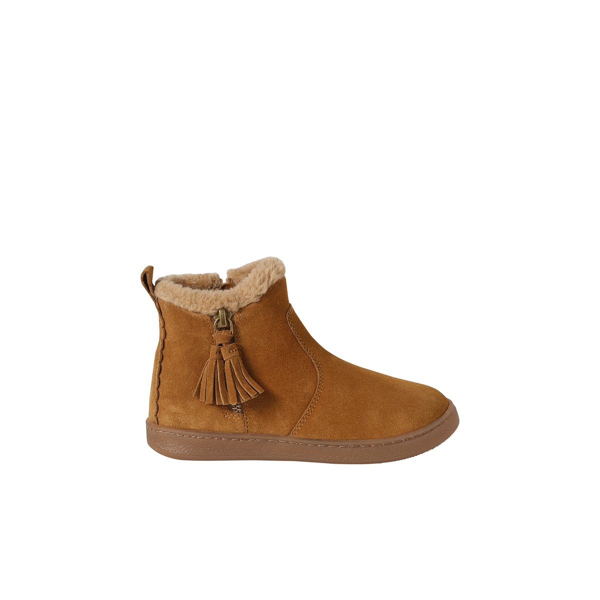 Boots enfant en cuir fourrées camel, VERTBAUDET