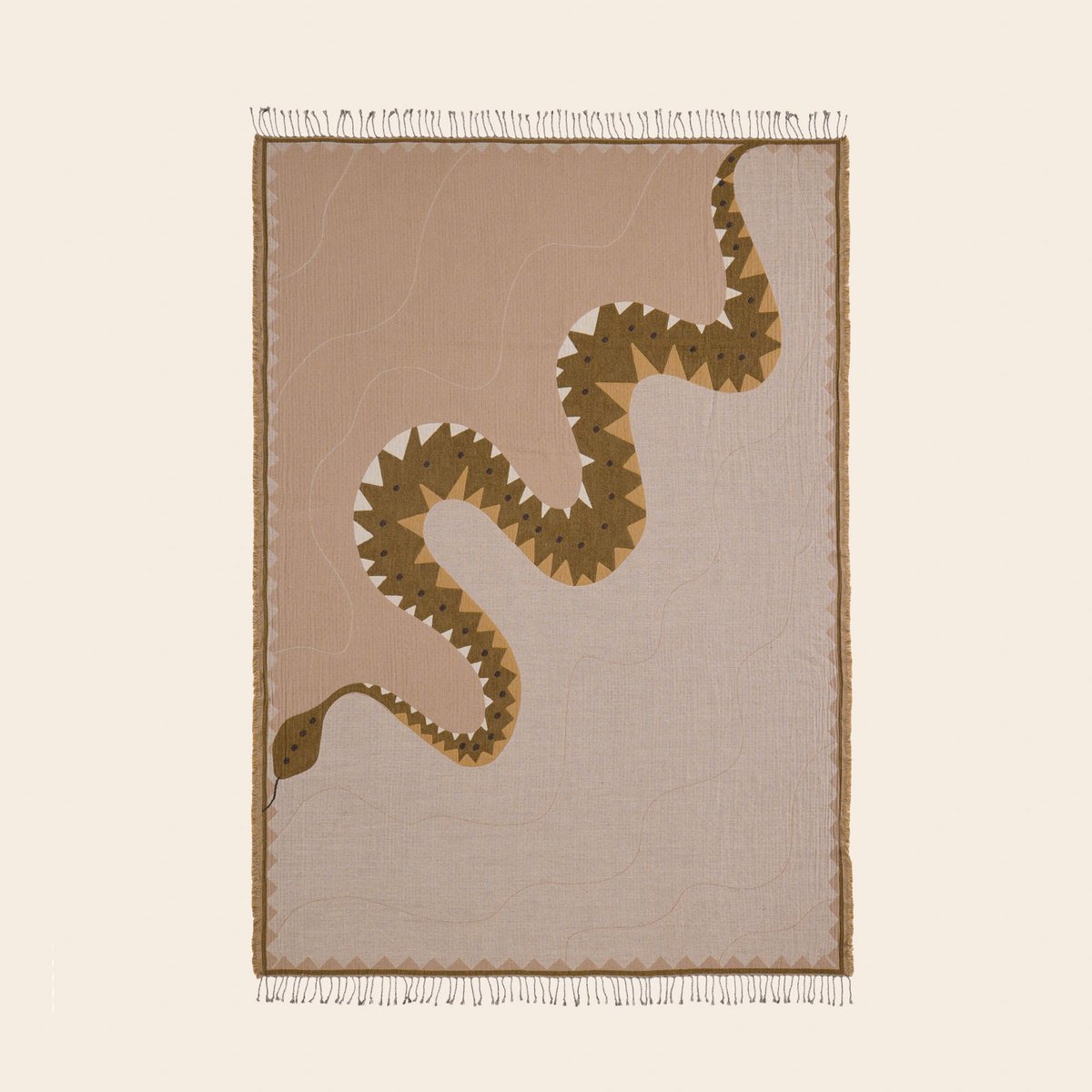 Plaid en Motif serpent oversize TEOTI naturel et python doré, MADURA