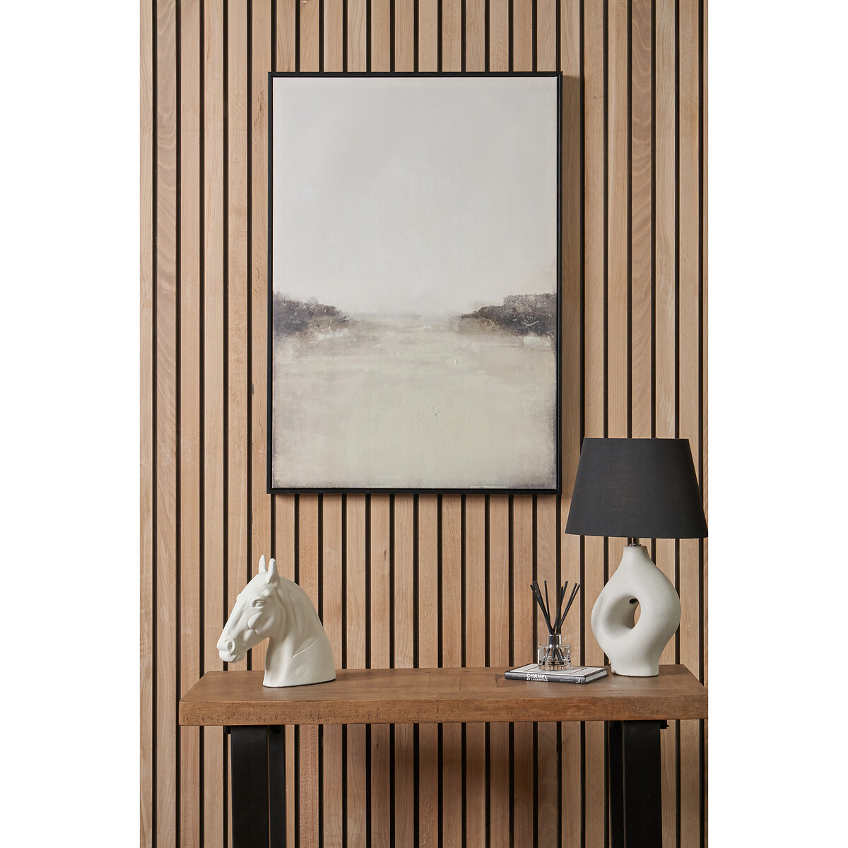 100 x 70cm Grey & White Abstract Canvas with Black Frame black/white, ÉDITÉ